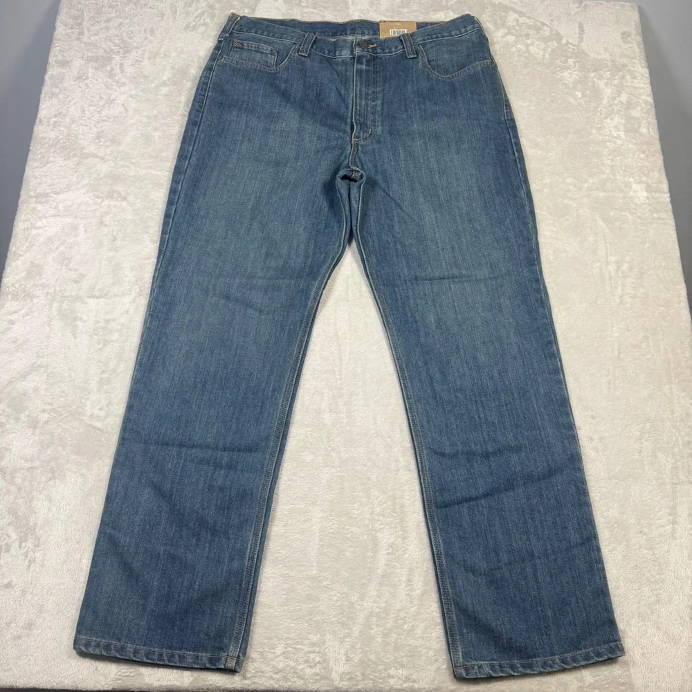 NWT Carhartt Holter Jeans Relaxed Fit 38x32 Mens Denim Pants Blue Straight Leg - Picture 1 of 8